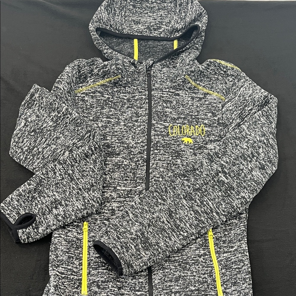 Women’s Gray and Yellow Hoodie Jacket Zip Sweater